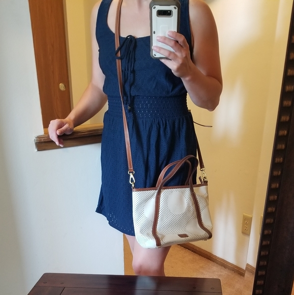 Fossil Ava Satchel, Dot - White and Brown - Picture 11 of 13